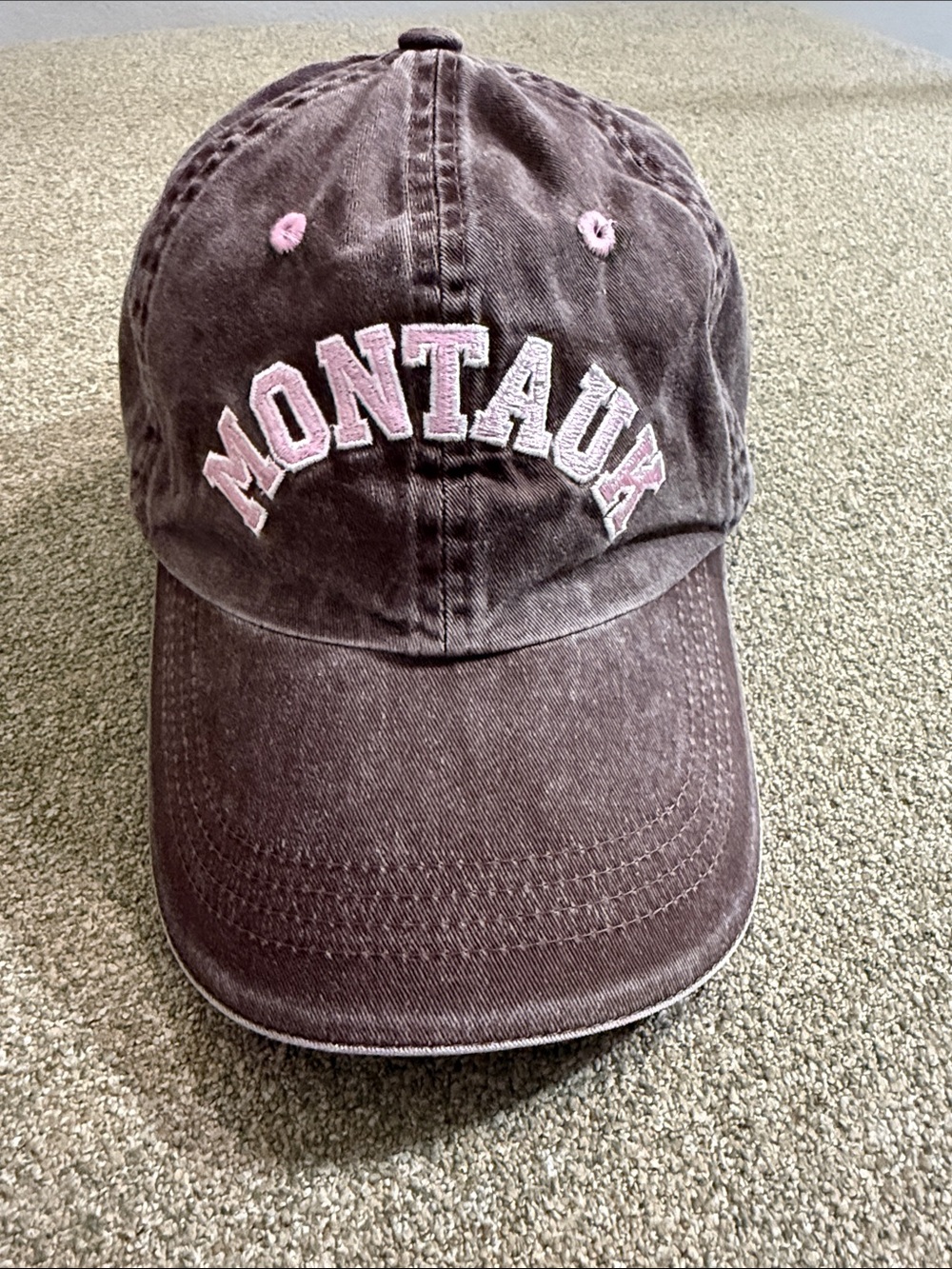 Montauk Embroidered Brown Cap with Pink Accents